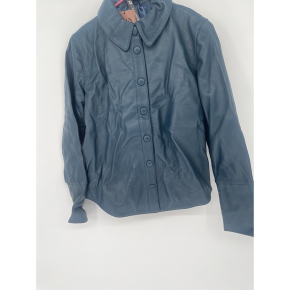 Jild Women's  Muted Navy Button Up Leather Jacket Size M  (NEW) - Picture 1 of 8